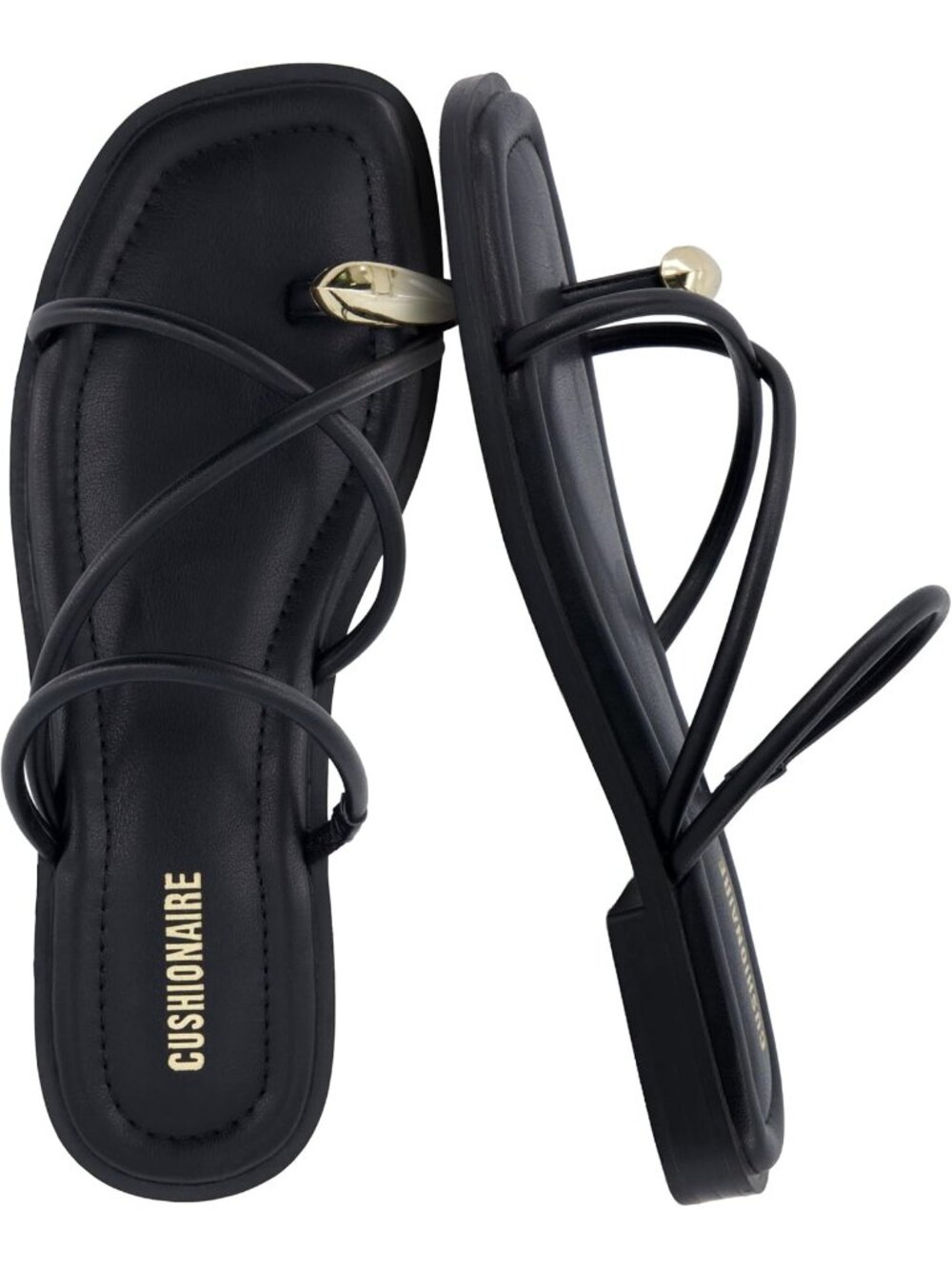 Women's Black Venue Strappy Toe-Loop Memory Foam Comfort Slide Flat Sandal Shoes